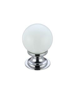 Fulton & Bray FCH02BCPWH Glass Ball Cabinet Knob - Plain White 30mm Polished Chrome / White Glass