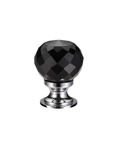 Fulton & Bray FCH03ACPBL Glass Ball Cabinet Knob - Facetted Black 25mm Polished Chrome / Black Glass