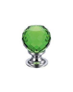 Fulton & Bray FCH03ACPG Glass Ball Cabinet Knob - Facetted Green 25mm Polished Chrome / Green Glass