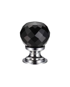 Fulton & Bray FCH03BCPBL Glass Ball Cabinet Knob - Facetted Black 30mm Polished Chrome / Black Glass