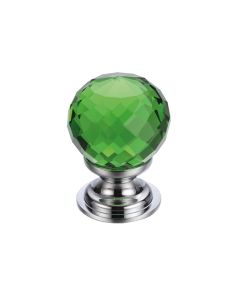Fulton & Bray FCH03BCPG Glass Ball Cabinet Knob - Facetted Green 30mm Polished Chrome / Green Glass