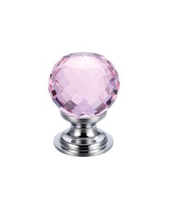 Fulton & Bray FCH03BCPP Glass Ball Cabinet Knob - Facetted Pink 30mm Polished Chrome / Pink Glass