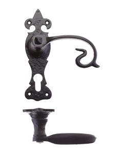 Foxcote Foundries FF311EP Scroll Lever on Fleur De Lys Backplate - 6" - Euro Black Antique