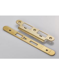 Eurospec FSF5032PVD/R Forend Strike & Fixing Pack To Suit Din Escape Lock - Radius (Security) Stainless Brass