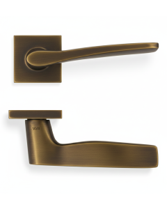 Marius Schreyer Lever Door Handle On Square Rose (Otello) Antique Brass H1018SQAB Eurospec