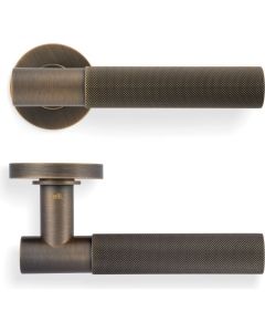 Antonio Citterio Lever Door Handle On Round Rose (Zigrinato) Antique Brass H379AB Eurospec