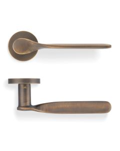 Perkins&Will Lever Door Handle On Round Rose Antique Brass H383AB Eurospec