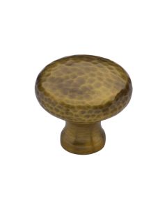Heritage Brass Cabinet Knob Victorian Round Hammered Design 32mm Antique Brass