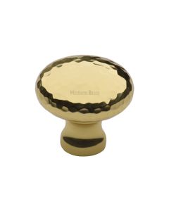 Heritage Brass Cabinet Knob Victorian Round Hammered Design 32mm Polished Brass