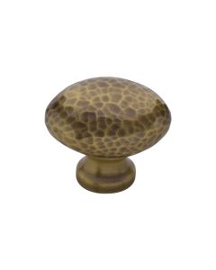 Heritage Brass Cabinet Knob Victorian Oval Hammered Design 32mm Antique Brass
