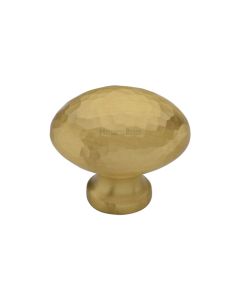 Heritage Brass Cabinet Knob Victorian Oval Hammered Design 32mm Satin Brass