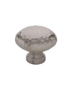 Heritage Brass Cabinet Knob Victorian Oval Hammered Design 32mm Satin Nickel