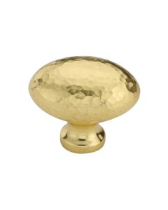 Heritage Brass Cabinet Knob Victorian Oval Hammered Design 38mm Polished Brass