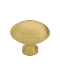 Heritage Brass Cabinet Knob Victorian Oval Hammered Design 38mm Satin Brass