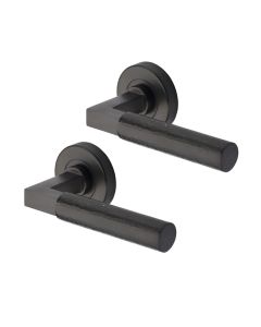 Heritage Brass Door Handle Lever on Rose Hammered Bauhaus Design Matt Bronze Finish HAM2259-MB