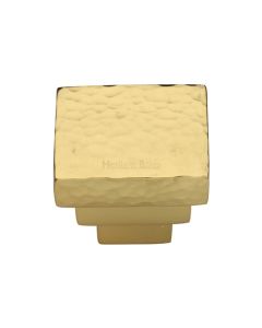 Heritage Brass Cabinet Knob Square Stepped Hammered Design 32mm Polished Brass