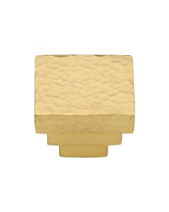 Heritage Brass Cabinet Knob Square Stepped Hammered Design 32mm Satin Brass