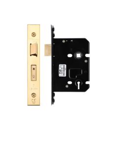 IRONZONE Architectural 3 Lever Sash Lock 76mm with 57mm Backset Reversable Latch Polished Brass