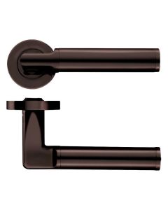 IRONZONE Orbix Lever Door Handle On Round Rose Dark Bronze