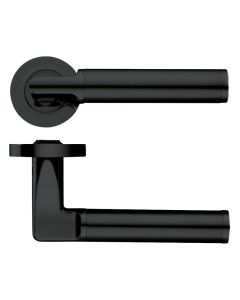 IRONZONE Orbix Lever Door Handle On Round Rose Matt Black