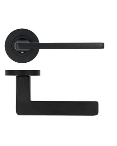 IRONZONE Edge Lever Door Handle On Round Rose Matt Black