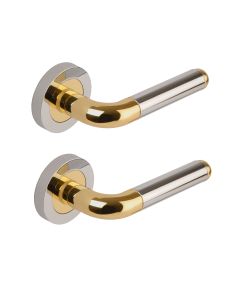 IRONZONE Titan Lever Door Handle on Round Rose Polished Chrome- Polished Brass