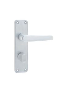 Frelan Contract Door Handle on Bathroom Plate Satin Anodised Aluminium 154mm J5601B