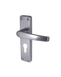 Frelan Contract Door Handle on Euro Profile Lockplate Satin Anodised Aluminium 154mm J5601E