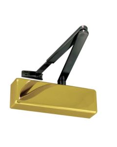 Frelan Standard Door Control with Black Arms Polished Brass en-2-4 JD150PB