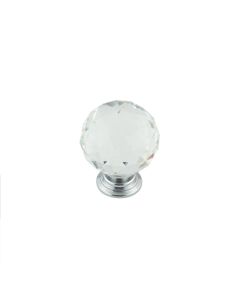 Jedo Faceted Glass Cabinet Knob 40mm Polished Chrome JH4155-40PC