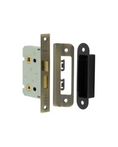 Frelan Bathroom lock square forend & radiused strike plate 65mm JL450AB Antique Brass
