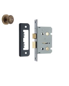 Frelan Bathroom lock square forend & radiused strike plate 65mm JL450AB Antique Brass