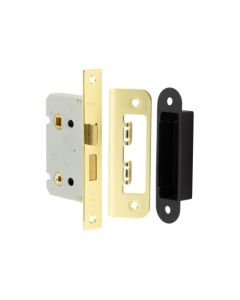 Frelan Bathroom lock square forend & radiused strike plate 65mm JL450EB Electro Brass