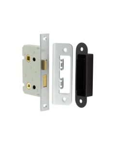 Frelan Bathroom lock square forend & radiused strike plate 65mm JL450SN Satin Nickel