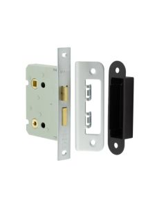 Frelan Bathroom lock square forend & radiused strike plate 76mm JL460SN Satin Nickel