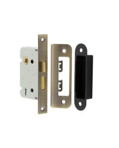 Frelan 76mm AB 2/L sashlock square forend & radiused strike plate JL480AB Antique Brass