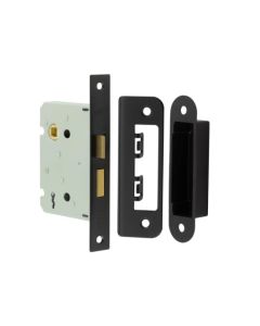 Frelan 76mm BL 2/L sashlock square forend & radiused strike plate JL480BL Black
