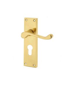 Frelan Victorian Scroll Door Handle on Euro Profile Lockplate Polished Brass 150mm JV10EPB