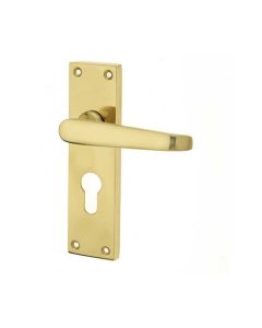 Frelan Victorian Straight Door Handles on Euro Profile Lockplate Polished Brass 150mm JV30EPB