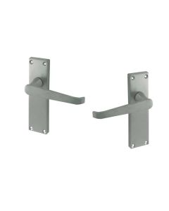 Frelan Victorian Straight Door Handles on Long Latchset Plate Satin Chrome 150mm JV31LSC