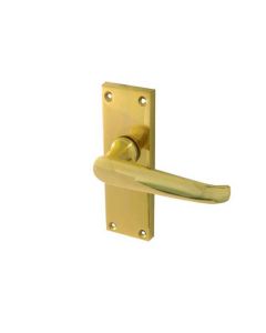 Frelan Victorian Straight Door Handle on Short Latchset Plate Polished Brass 118mm JV31PB