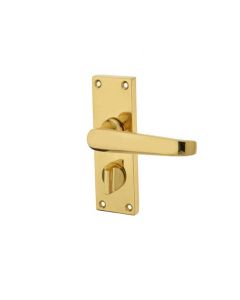 Frelan Victorian Straight Door Handle on Privacy Plate Polished Brass 118mm JV31PRPB