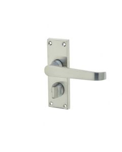 Frelan Victorian Straight Door Handle on Privacy Plate Satin Chrome 118mm JV31PRSC