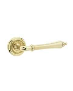 Frelan Camille Door Handle on Rose Polished Brass 53mm JV651PB