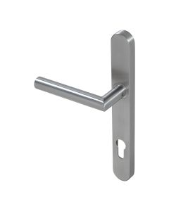 BLU KM078C Mitre Lever Door Handle on Backplate (Dual Sprung), 52mm Handle Projection Version - 316 Satin Stainless Steel. KM078C-SSS