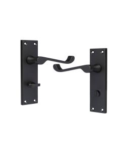 IRONZONE Victorian Scroll Lever on Bathroom Profile Backplate - Matt Black