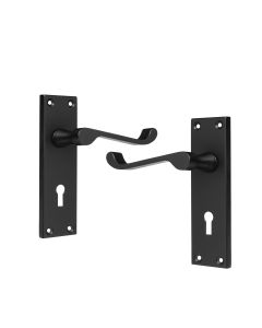 IRONZONE Victorian Scroll Lever on Lock Profile Backplate - Matt Black