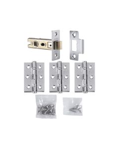 Eurospec Latch Pack – Hinges 3 Pack & 2.5 Inch Bolt Through Latch Polished Chrome LPG725CP
