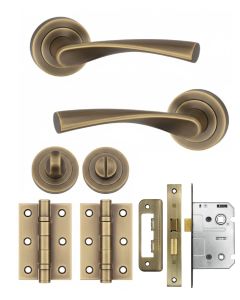 IRONZONE Elvas Door Handle on Rose - Bathroom Pack - Antique Brass