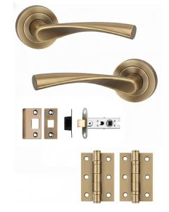 IRONZONE Elvas Door Handle on Rose - Latch Pack -Antique Brass
